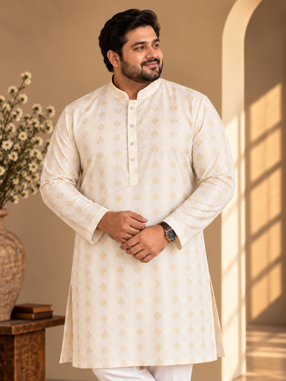 KPD4114 Plus Size Ivory & Rose Pink Kurta with White Pyjama