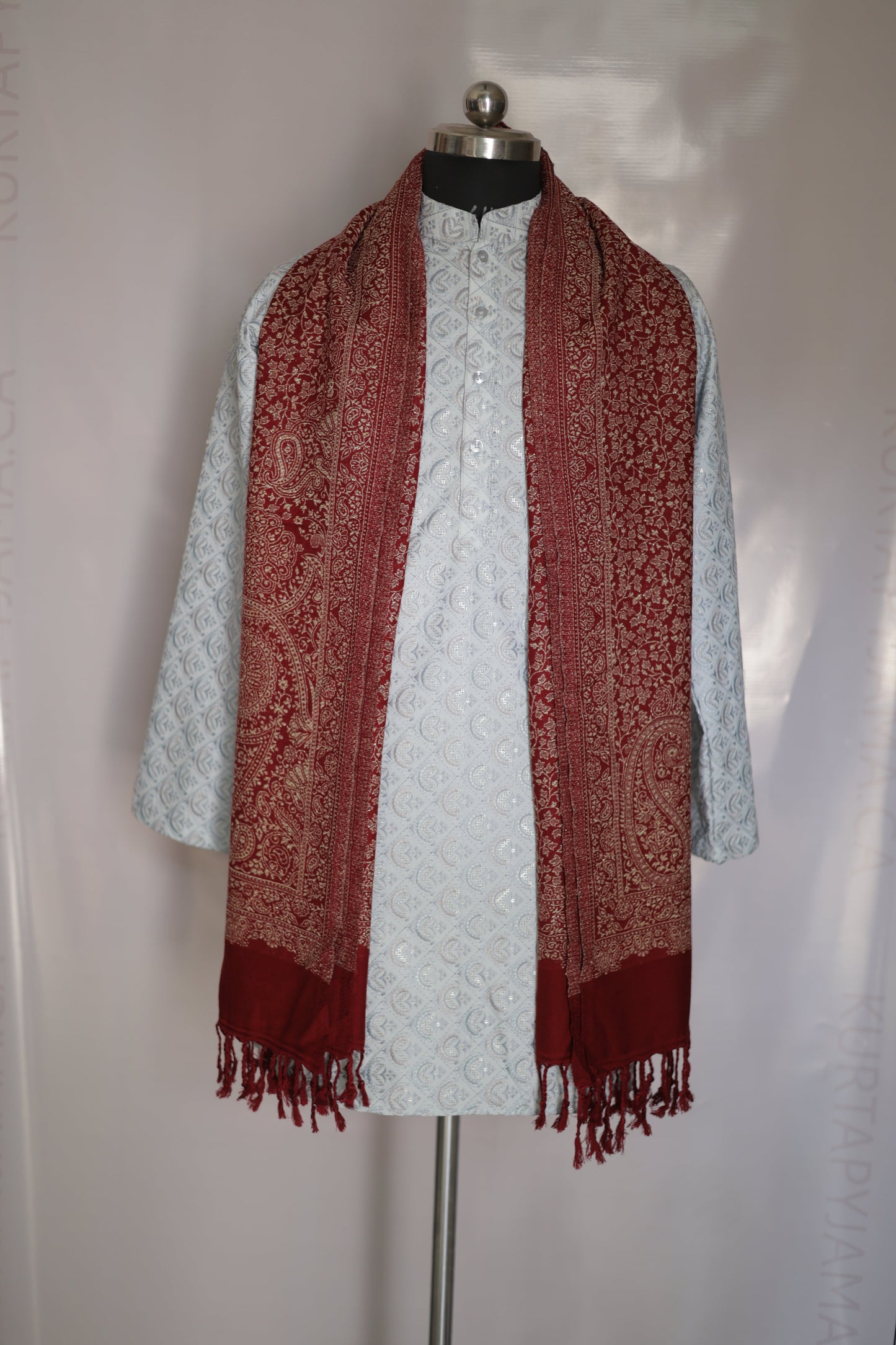 KPSH0129 Deep Red Groom Shawl For Men