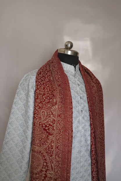 KPSH0129 Deep Red Groom Shawl For Men