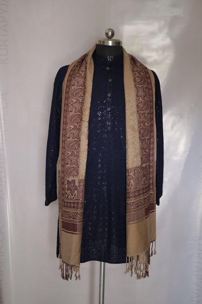 KPSH0133 Beige Deep Red Shawl For Men