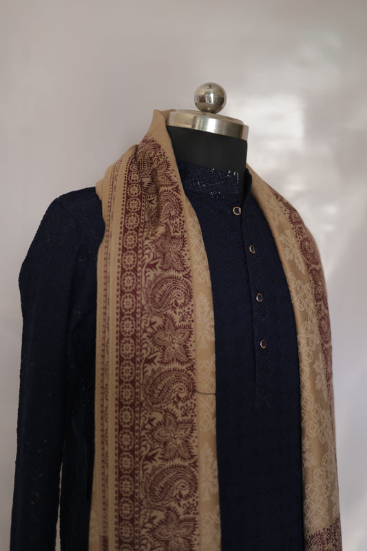 KPSH0133 Beige Deep Red Shawl For Men