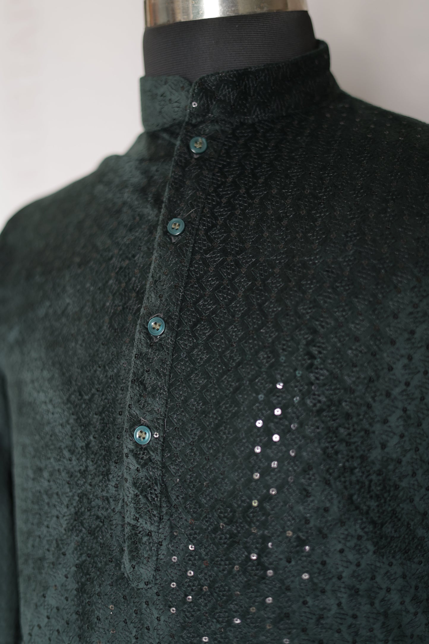 KPD6184 Green Suede Sequin Kurta Pyjama Set