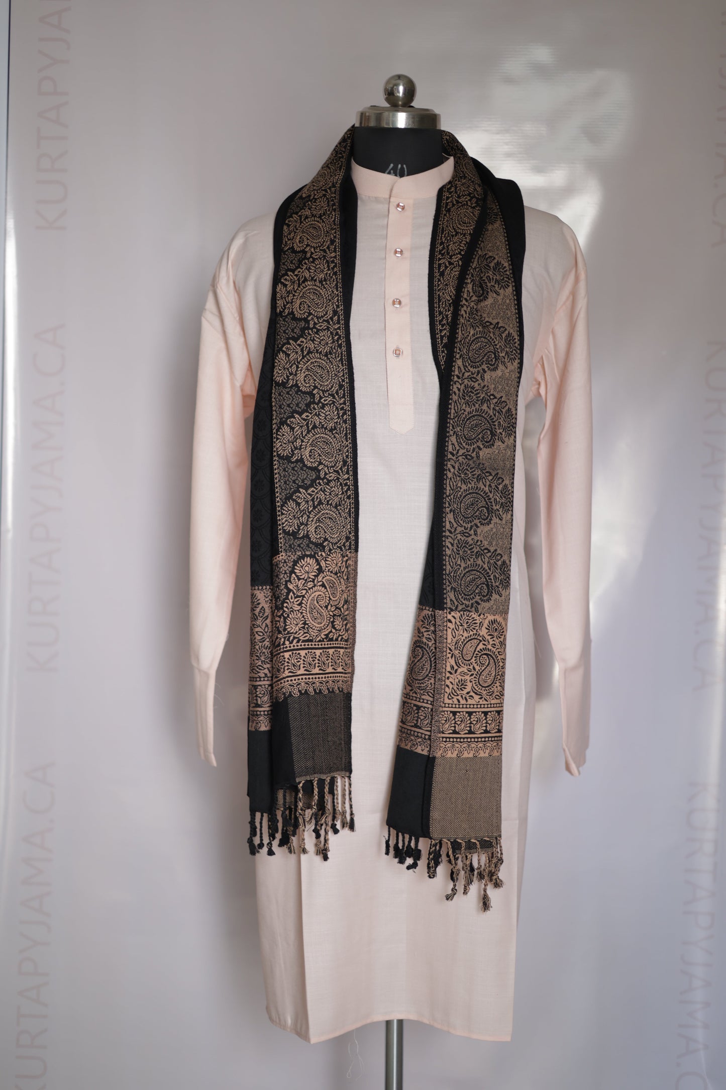 KPSH0134 Black Beige Shawl For Men
