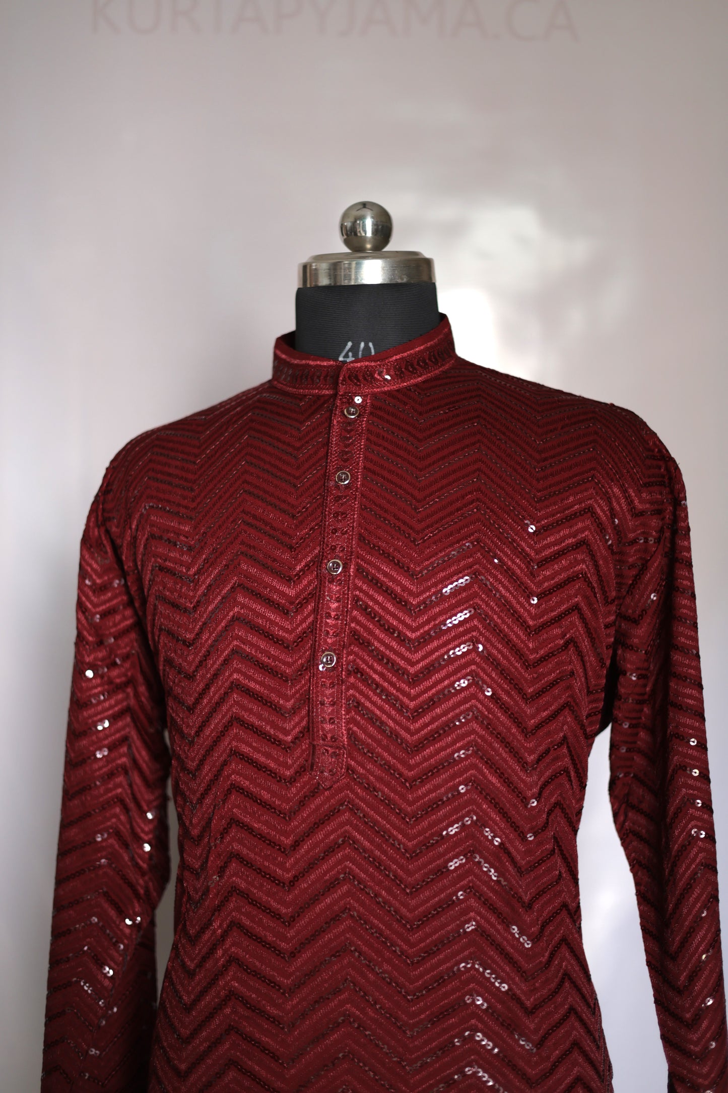 KPD4061 Plus Size Red Sequence Work Kurta Pyjama Men