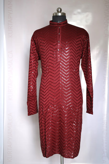 KPD4061 Plus Size Red Sequence Work Kurta Pyjama Men