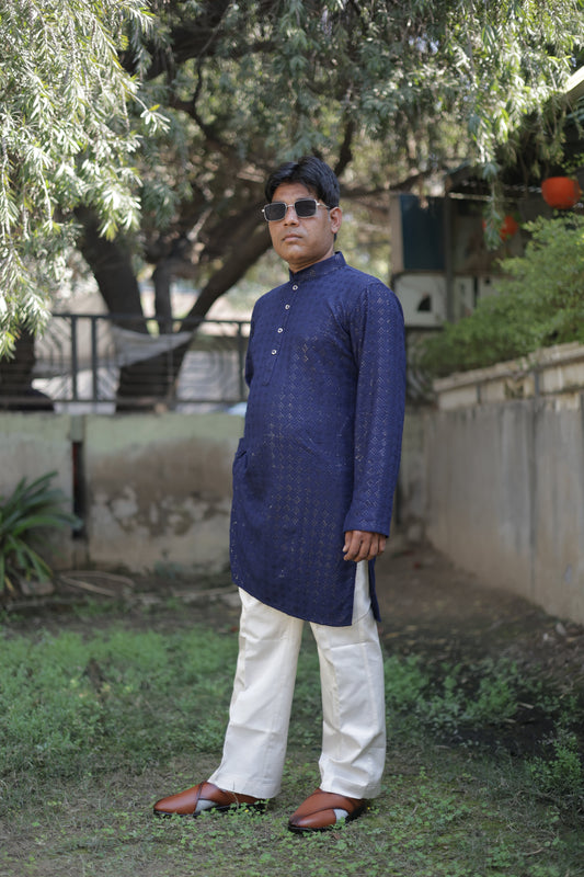 KPD6185 Navy Blue Kurta Pyjama Set