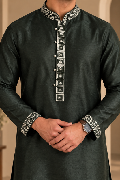KPD6305 Bottle Green Embroidered Designer Kurta Pyjama Set
