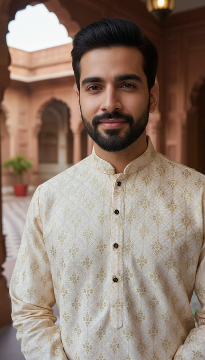 KPD6114 Light Peach with Gold Work Kurta Set