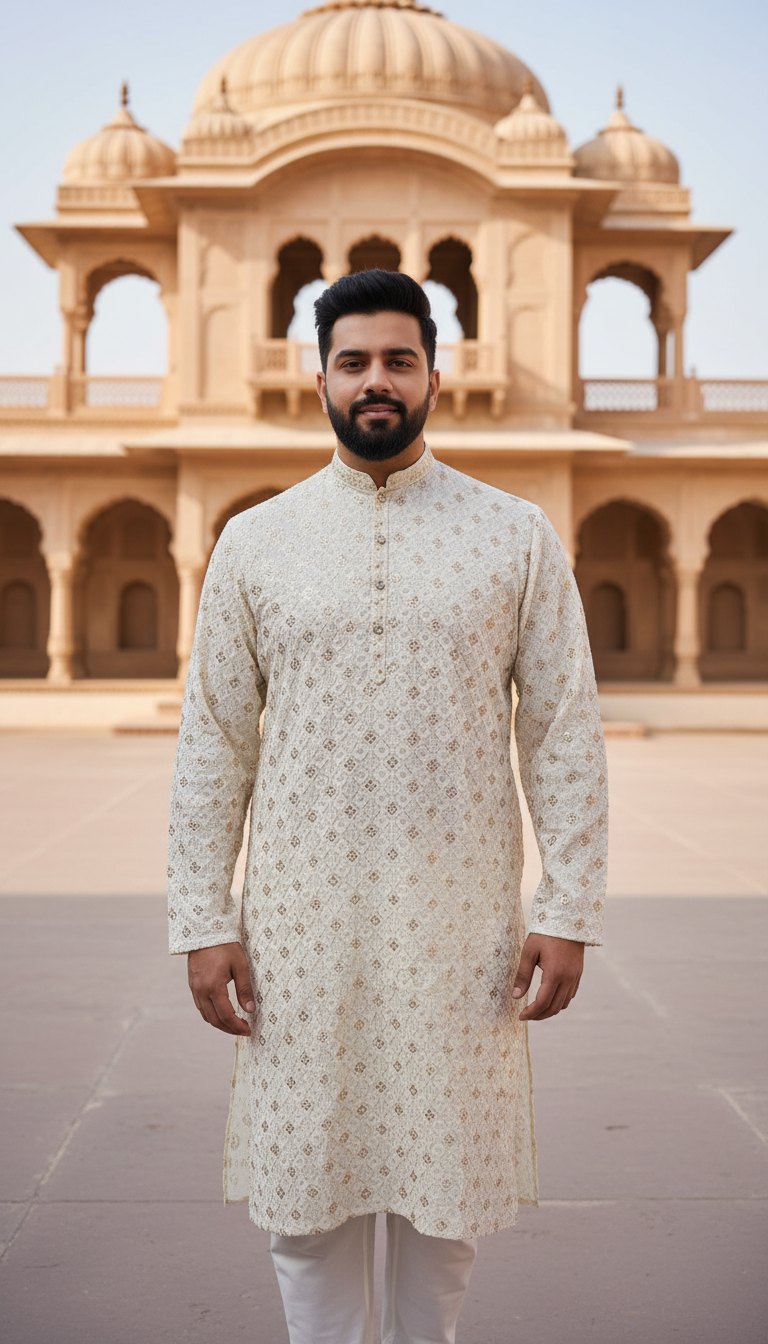 KPD5258 Ivory Kurta Pyjama Set