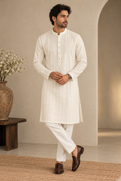 KPD6295 Off-White Gold Sequin Designer Kurta Pyjama Set