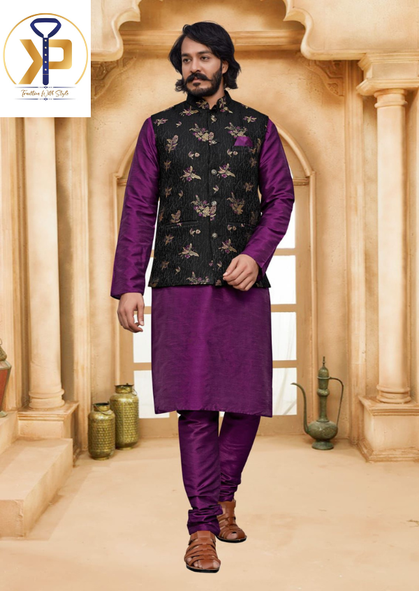 nehru jacket with purple leafs