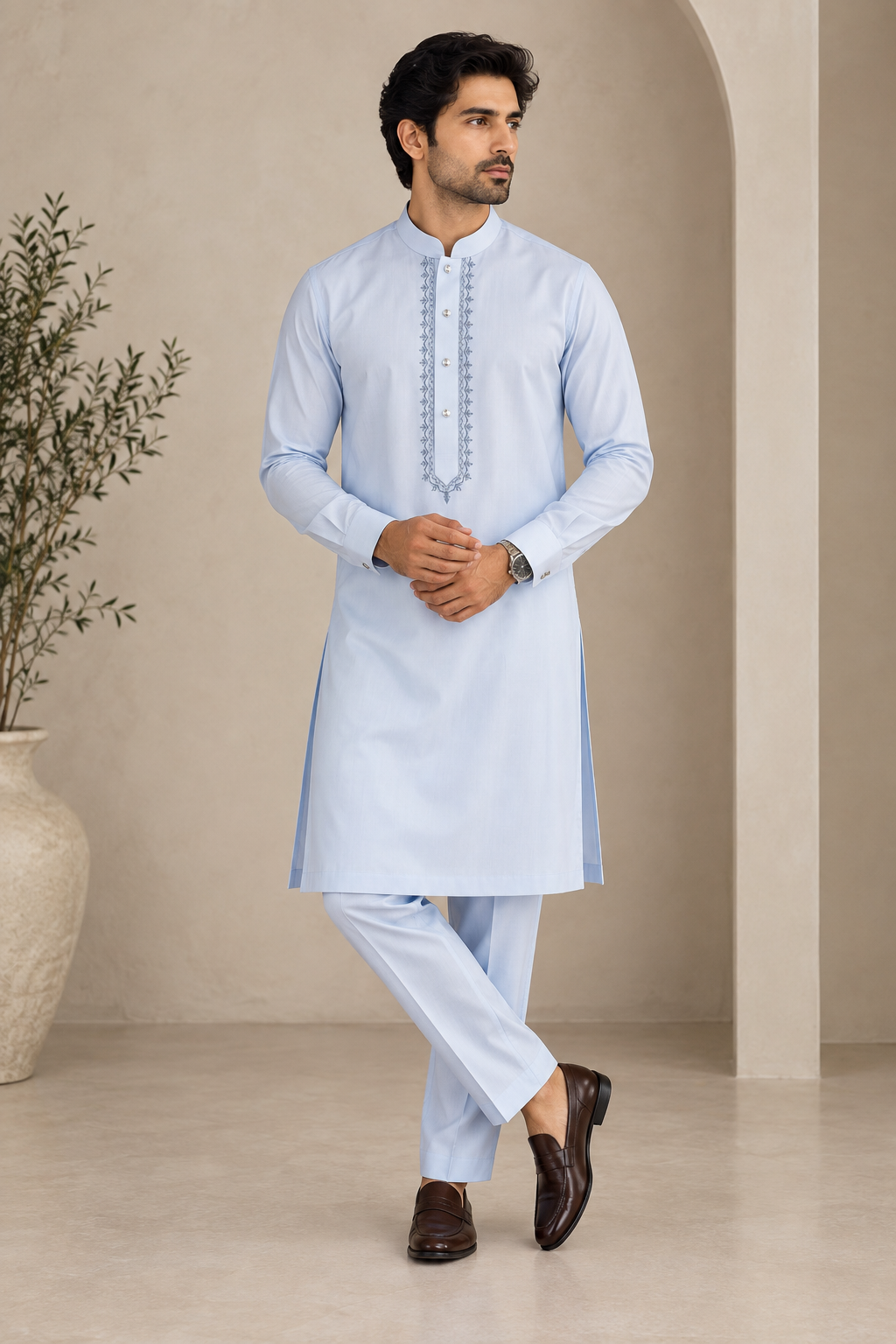 KPD6292 Light Blue Designer Embroidered Kurta Pyjama Set
