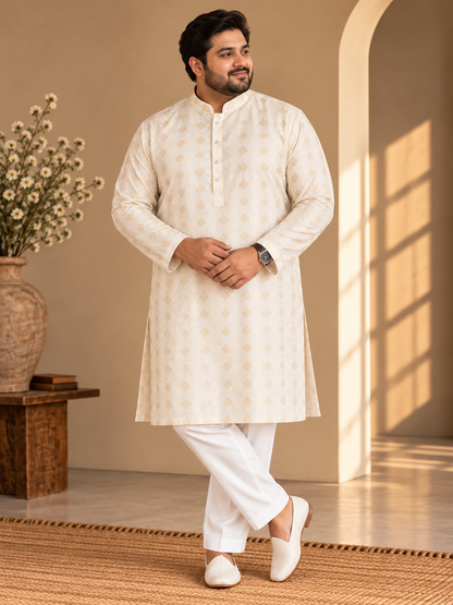 KPD4114 Plus Size Ivory & Rose Pink Kurta with White Pyjama