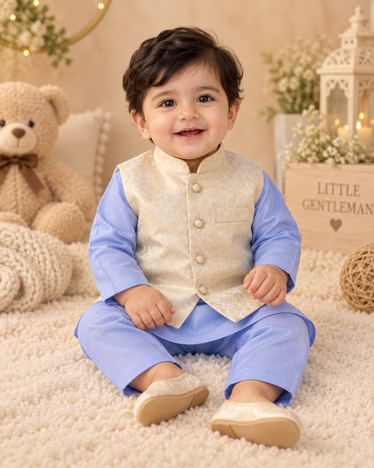KPK1203 Baby Boy Kurta Pyjama Set with Embroidered Waistcoat