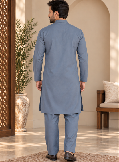 KPC1063 Grey Plain Kurta with Matching Grey Pyjama Set