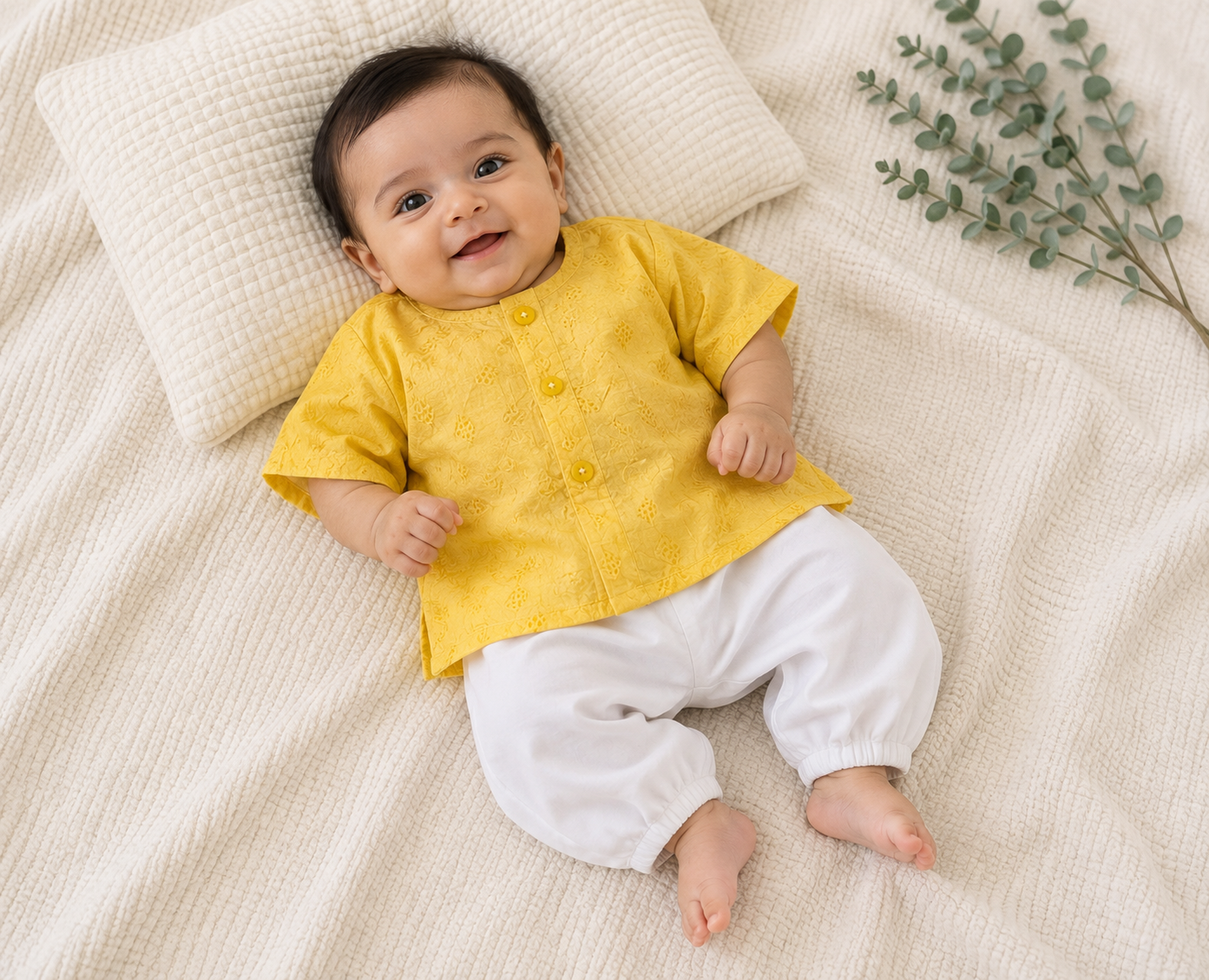 KPK2019 Yellow Chikankari Kurta Set – 3 to 6 Months