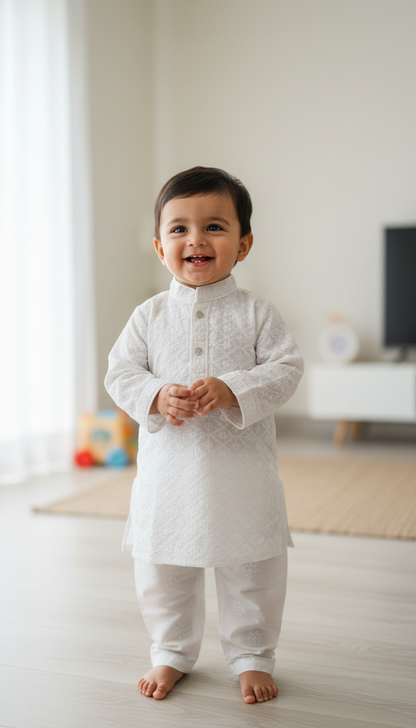 KPK7091 White Chikankari Kurta Pyjama Set