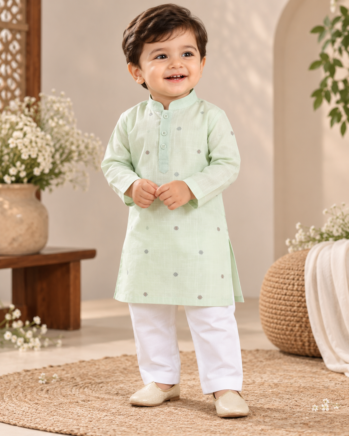KPK2033 Pistachio Green Kurta with White Pyjama