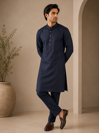 KPC1055 Midnight Navy Classic Cotton Kurta Pant Set