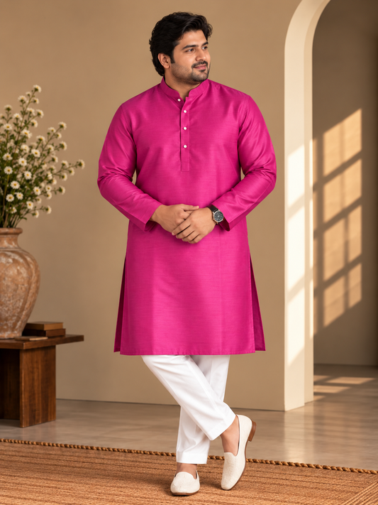 KPD4116 Plus Size Bright Magenta Plain Kurta Pyjama Set