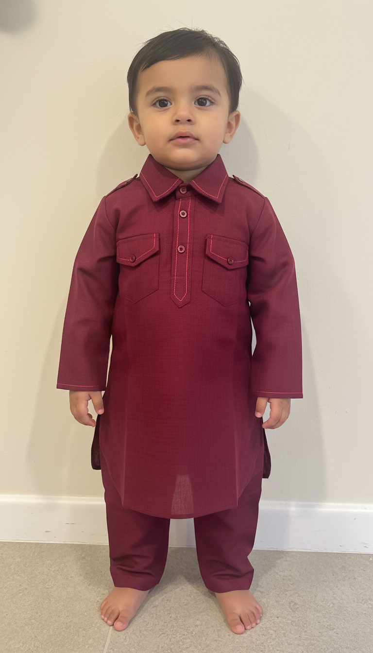 KPK7015 Mahroon Pathani Kurta with Pyjama 2-3y