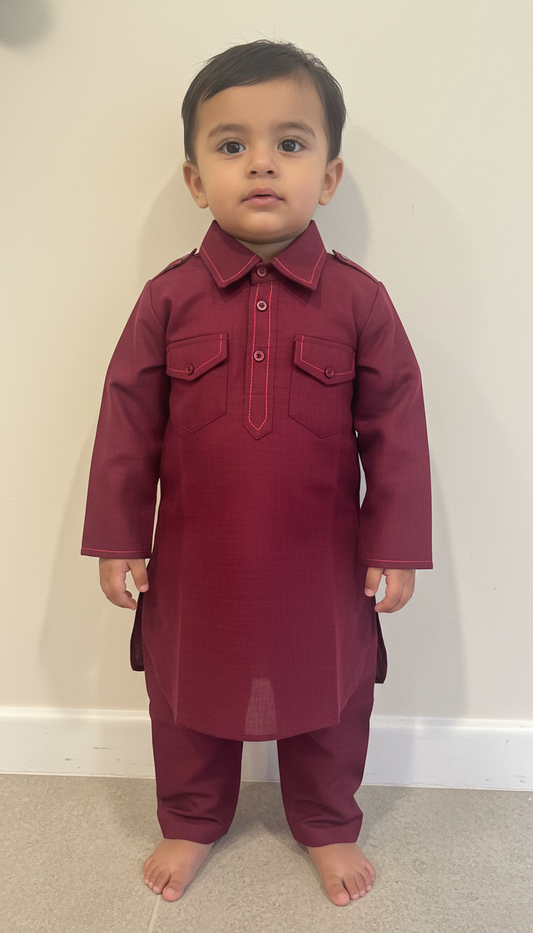 KPK7015 Mahroon Pathani Kurta with Pyjama 2-3y