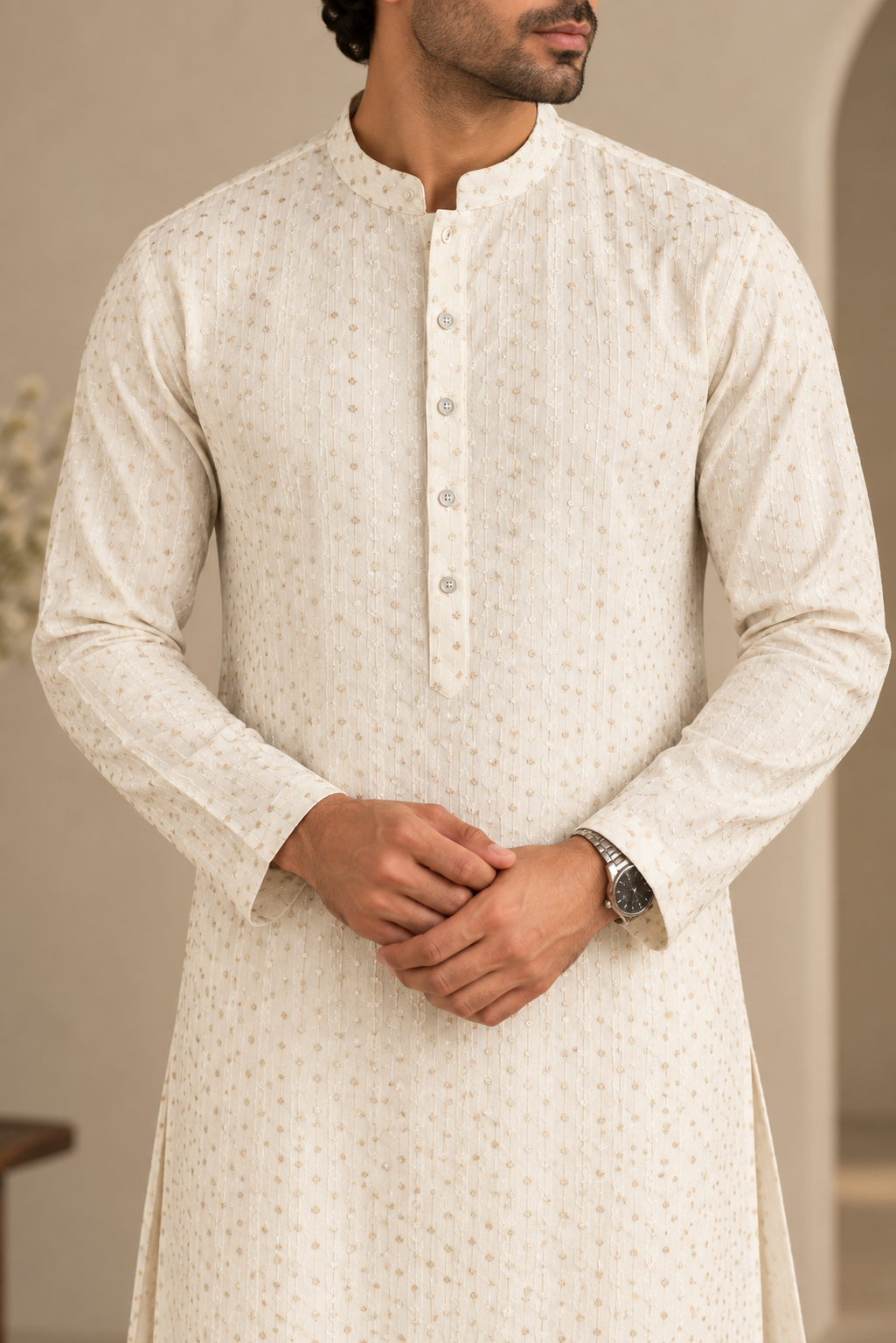 KPD6295 Off-White Gold Sequin Designer Kurta Pyjama Set