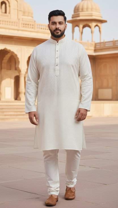 KPD4000 Self White Plus Size Kurta Pyjama