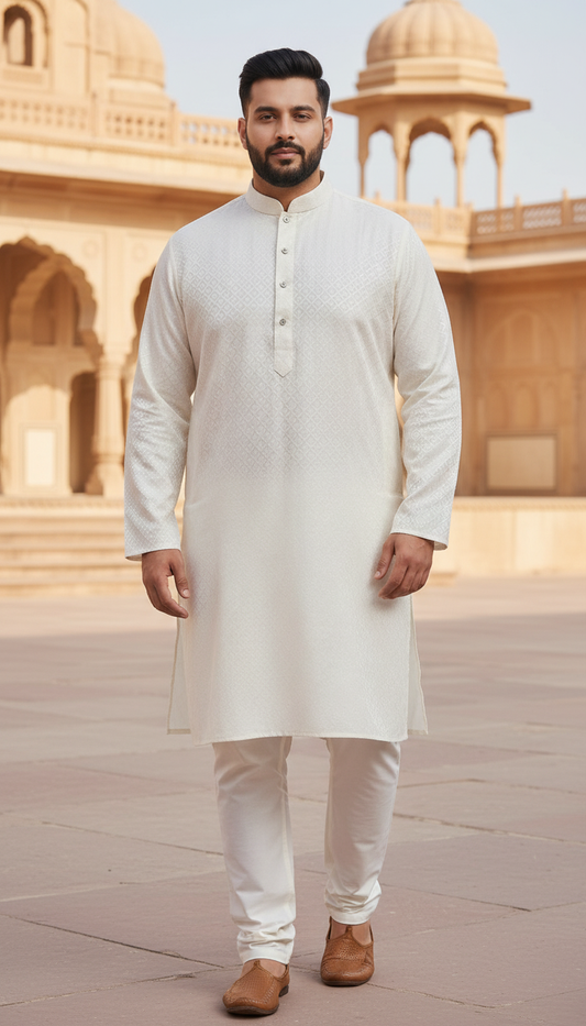 KPD4000 Self White Plus Size Kurta Pyjama