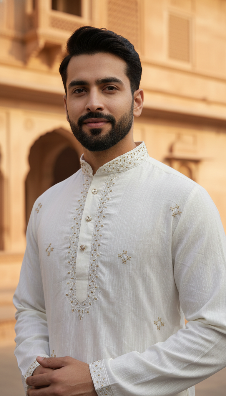 KPD6130 White Kurta Pyjama Set