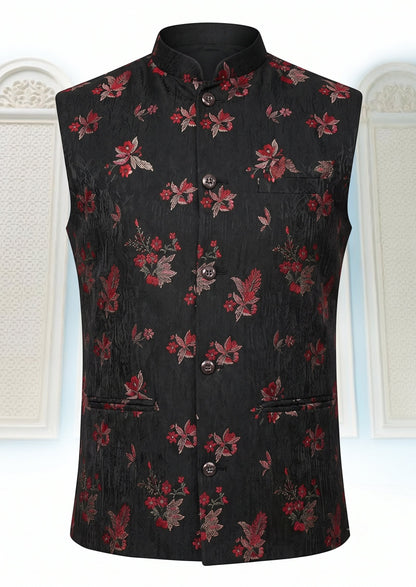 KPJ7016 Black Designer Jacket With Red Texture Leaf