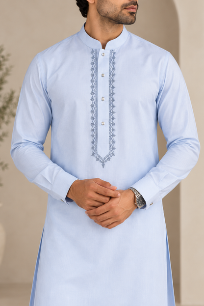 KPD6292 Light Blue Designer Embroidered Kurta Pyjama Set