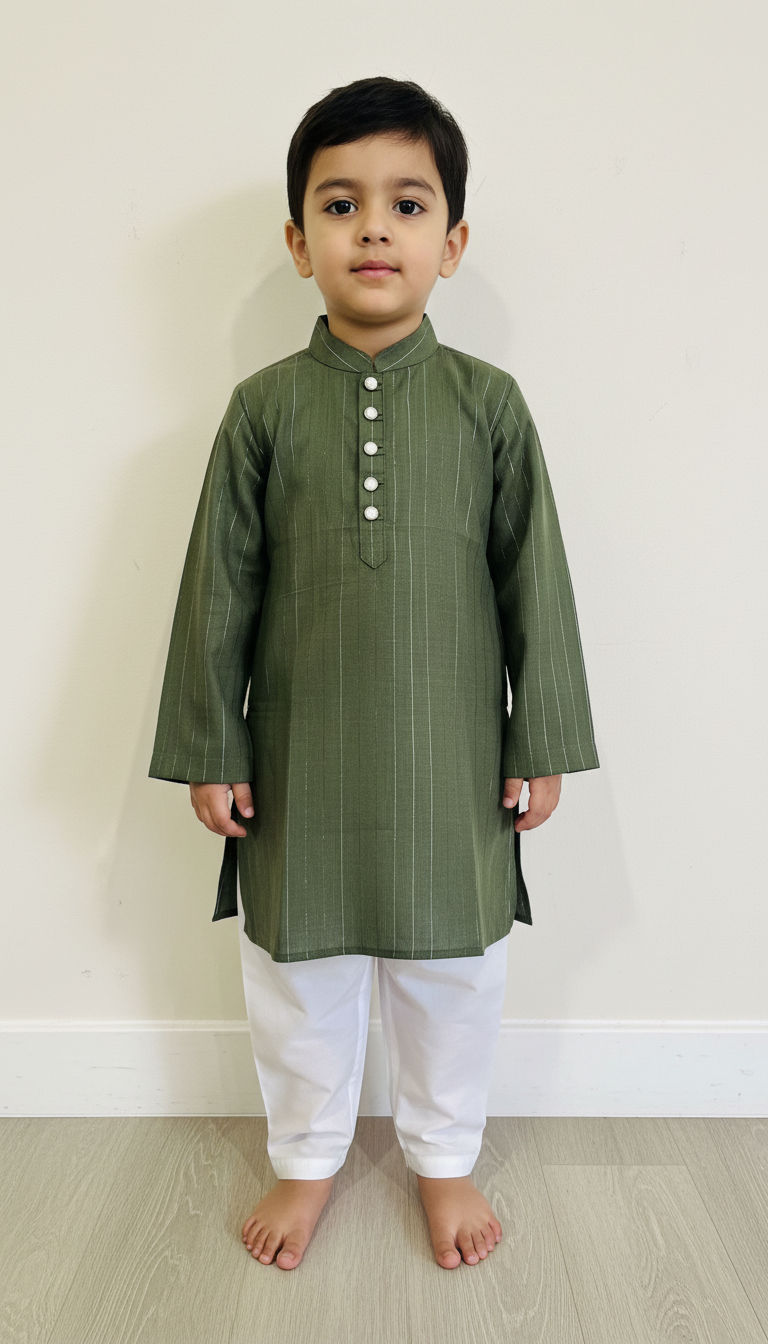 KPK7045 Olive Kurta Pyjama 3-4y