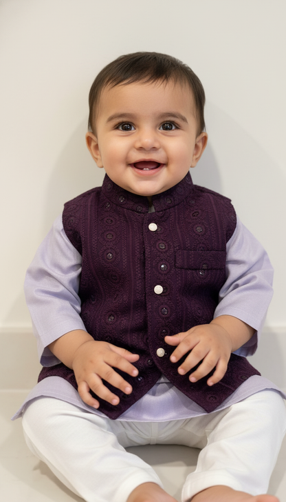 KPK7112 Lavender Kurta and Dark Mahroon Nehru Jacket