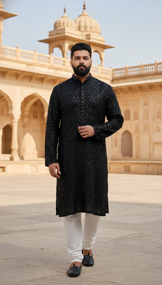 KPD6131 Black Sequence Kurta Pyjama Set