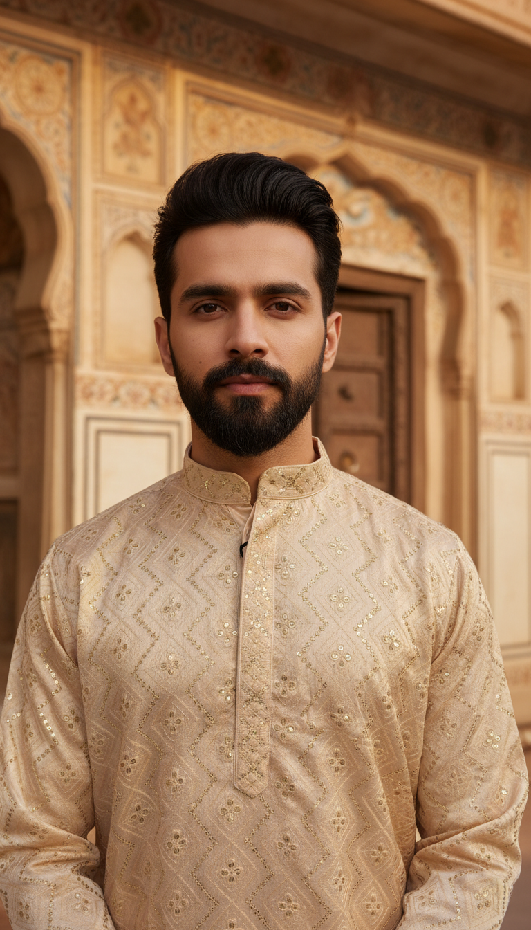 KPD6126 Beige Gold Kurta Pyjama Set
