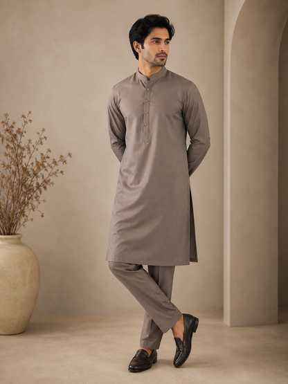KPC1049 Taupe Brown Cotton Kurta Pant Set