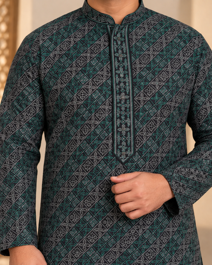 KPD6312 Black & Green Thread and Sequin Work Kurta Set