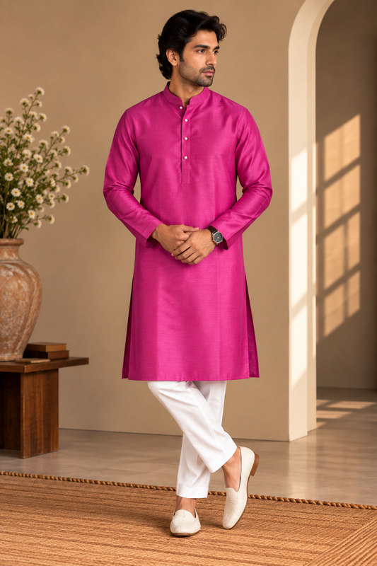 KPD4116 Plus Size Bright Magenta Plain Kurta Pyjama Set