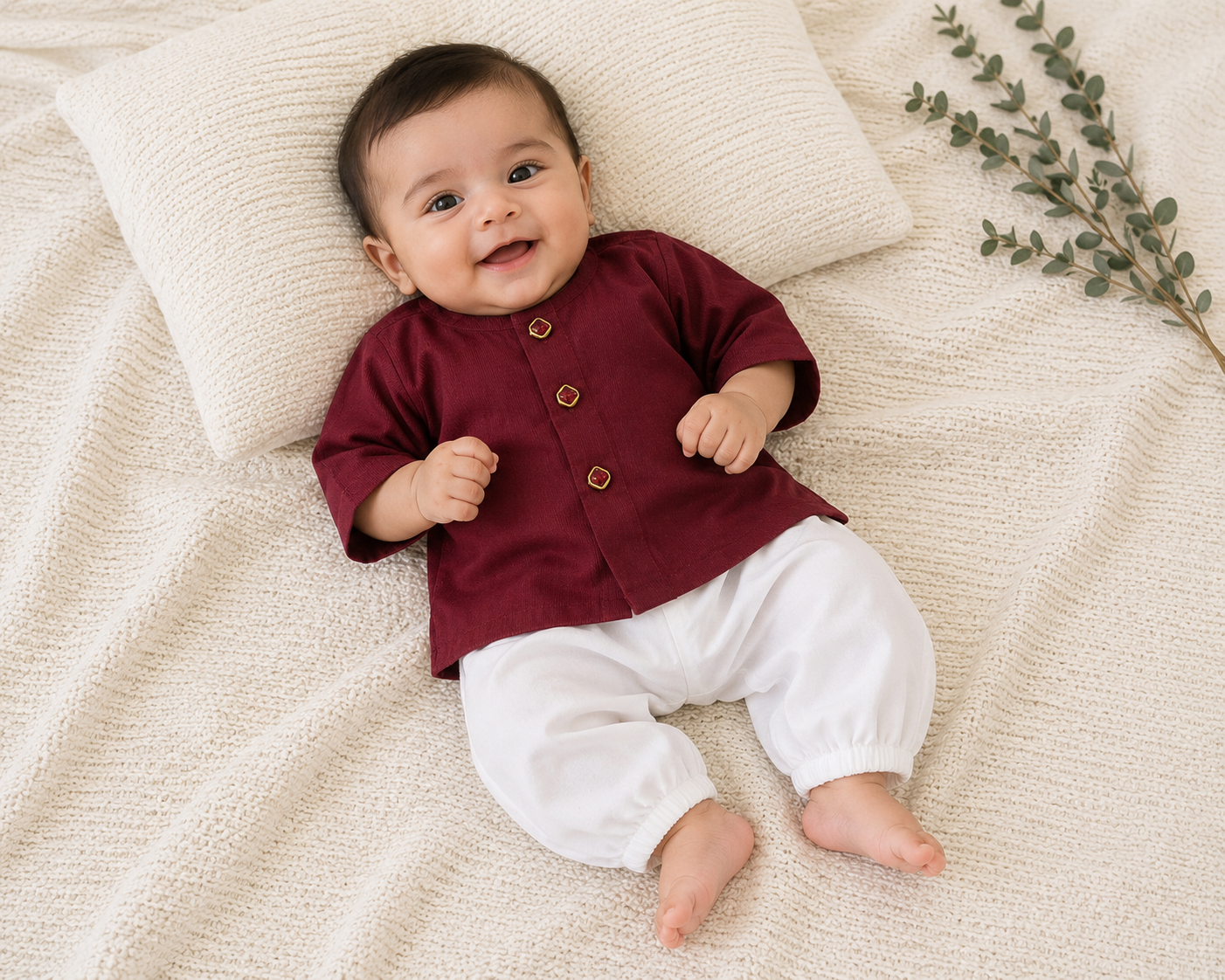 KPK2018 Magenta Kurta with White Pyjama Set – 3 Months