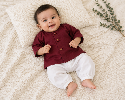 KPK2018 Magenta Kurta with White Pyjama Set – 3 Months