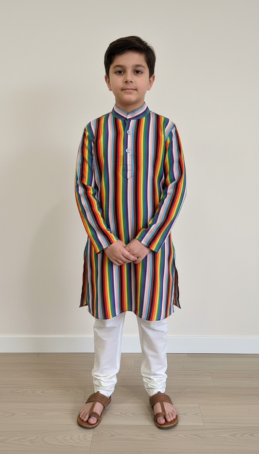 KPK7055 Multicolor Kurta White Pyjama Set