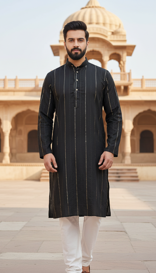 KPD6125 Black Sequence Work Kurta Pyjama Set