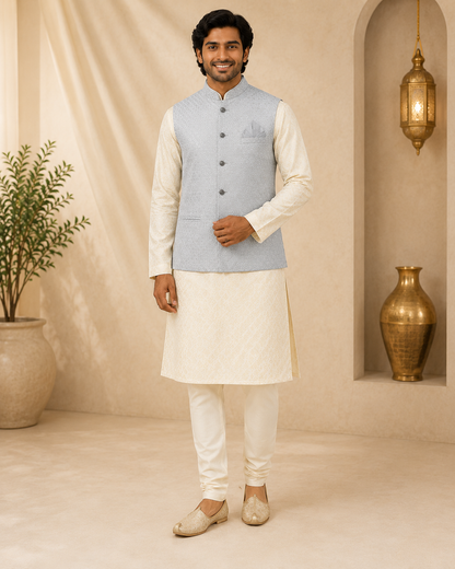 KPJ7116 Grey Work Nehru Jacket