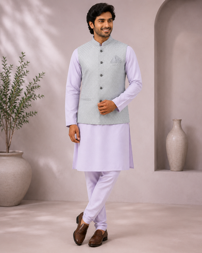 KPJ7116 Grey Work Nehru Jacket