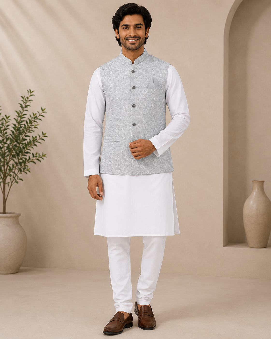 KPJ7116 Grey Work Nehru Jacket