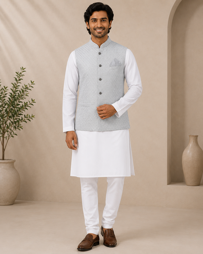 KPJ7116 Grey Work Nehru Jacket