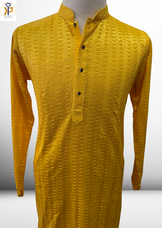 Yellow Kurta Pyjama For Men