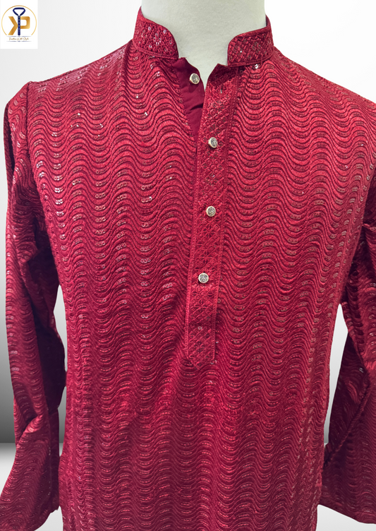 Classic Red Lucknowi Kurta Pyjama Set