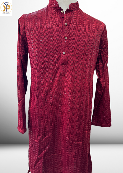 Elegant Red Lucknowi Kurta & Pyjama Ensemble